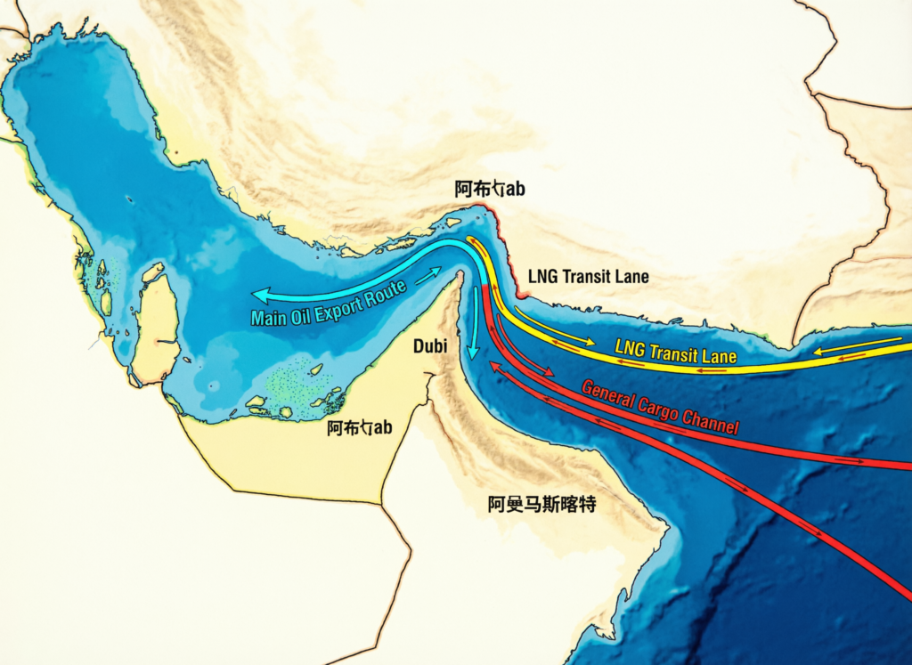 Hyperliquid sees oil, gold, silver perps climb after U.S.-Israel strikes on Iran 2 Map highlighting the Strait of Hormuz maritime chokepoint