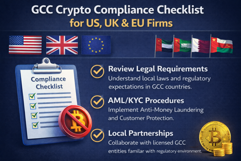 GCC crypto compliance checklist for US, UK and EU exchanges and fintechs