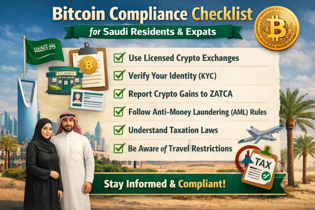 Bitcoin’s Legal Status in Saudi Arabia: Banks, Bans and Grey Areas 5 Compliance checklist for residents and expats dealing with Bitcoin in Saudi Arabia
