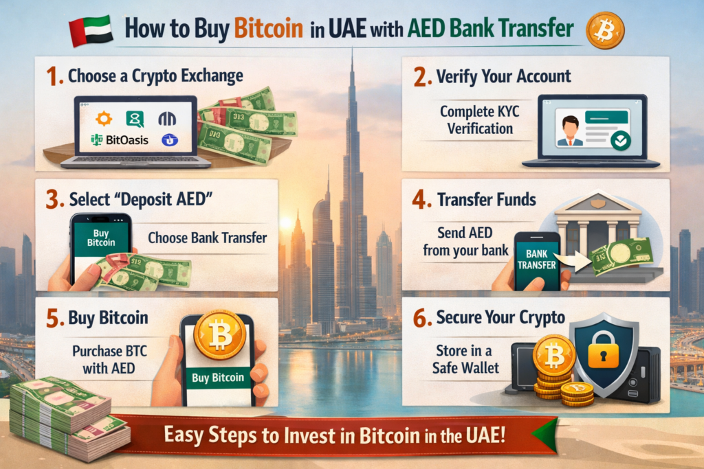 How to Buy Bitcoin in UAE Safely (Guide) 3 Step-by-step guide to buy Bitcoin in UAE using AED bank transfer