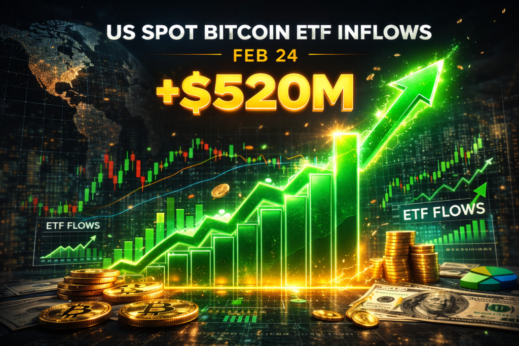 Bitcoin tops $69,500 after stock market rebound as ETF flows flip positive 2 Chart showing US spot Bitcoin ETF net inflows on Feb. 24