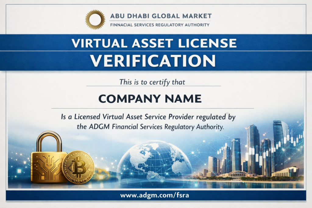 UAE Crypto License Verification: Step-by-Step Guide 3 Compliance analyst checking ADGM FSRA virtual asset licence details for an Abu Dhabi platform