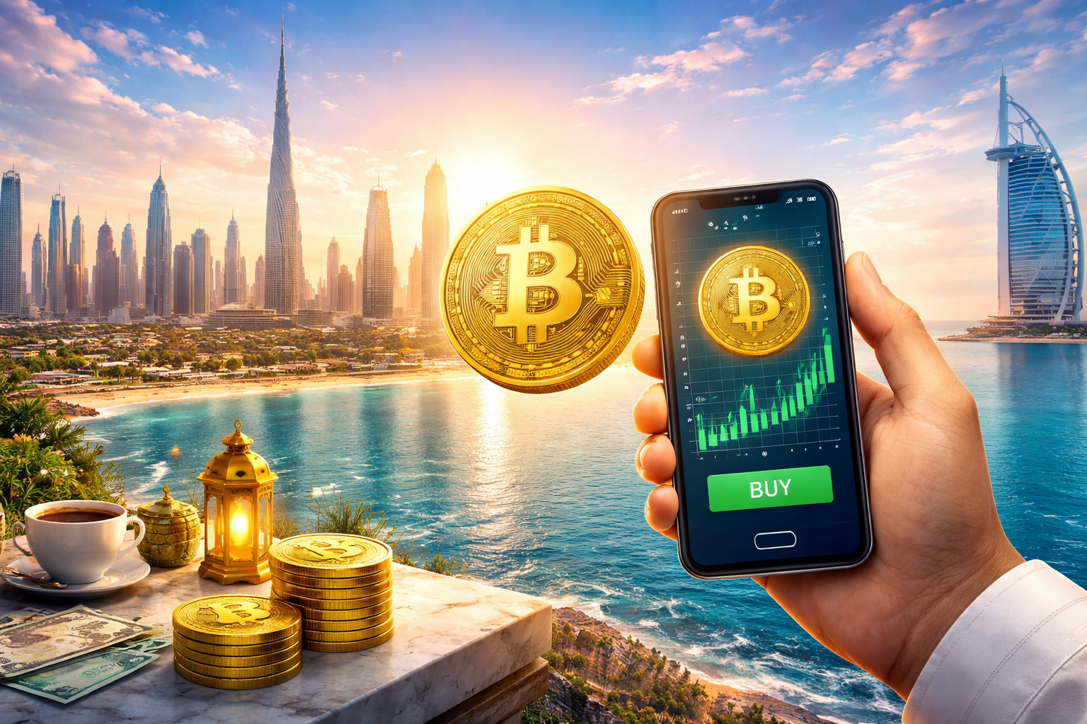 buy-bitcoin-in-uae-dubai-skyline-2026.png How to buy Bitcoin in UAE safely in 2026 with Dubai financial district in background
