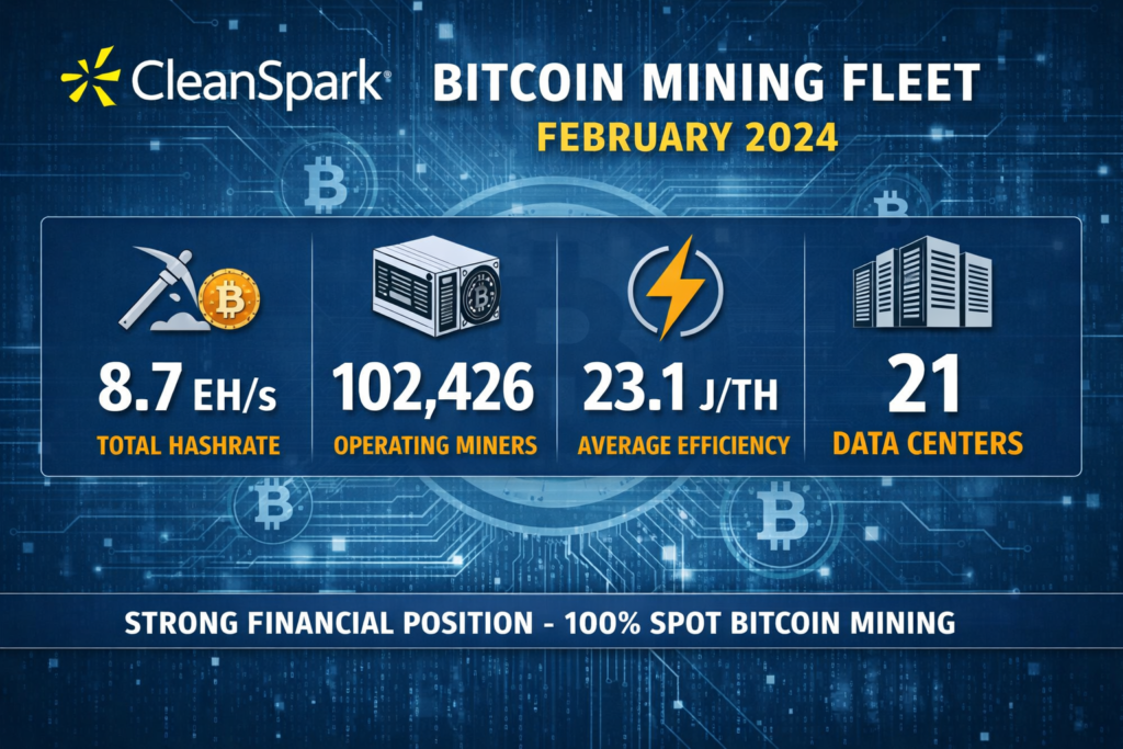 CleanSpark offloads most of February Bitcoin output, keeps 13,363 BTC treasury 3 CleanSpark mining fleet, hashrate, and deployed machine count at February month-end