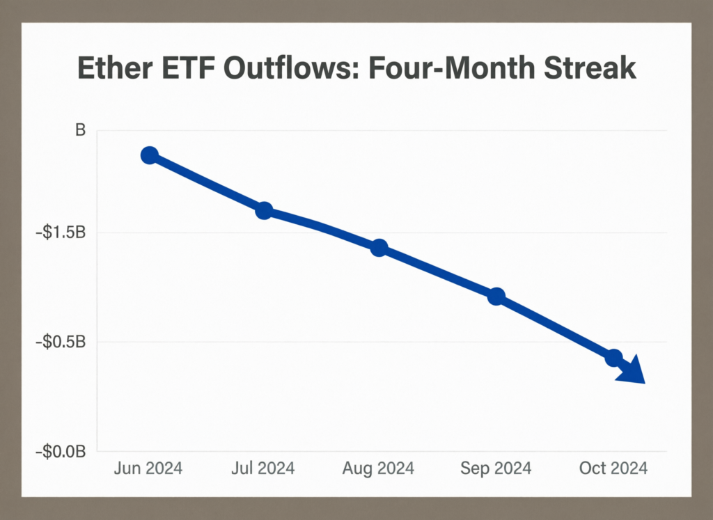 Spot bitcoin and ether ETF outflows top $9B as crypto slump deepens 2 Line chart of cumulative outflows for U.S. spot ether ETFs