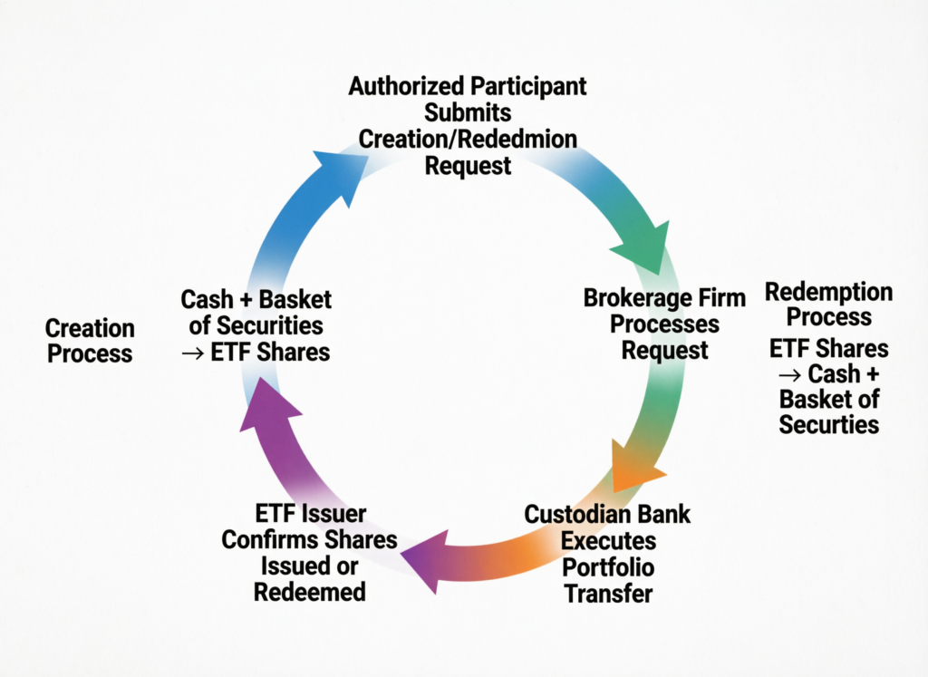 Diagram of authorized participant ETF share creation and redemption process