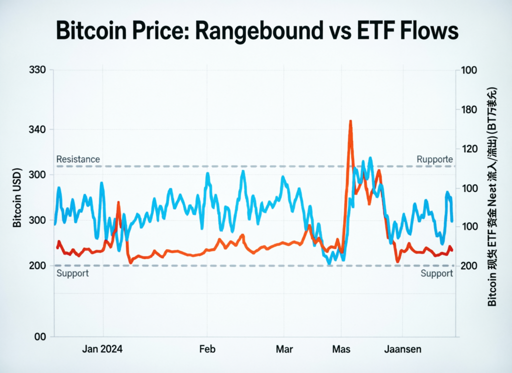 Bitcoin price trading in a tight range alongside ETF inflow headlines