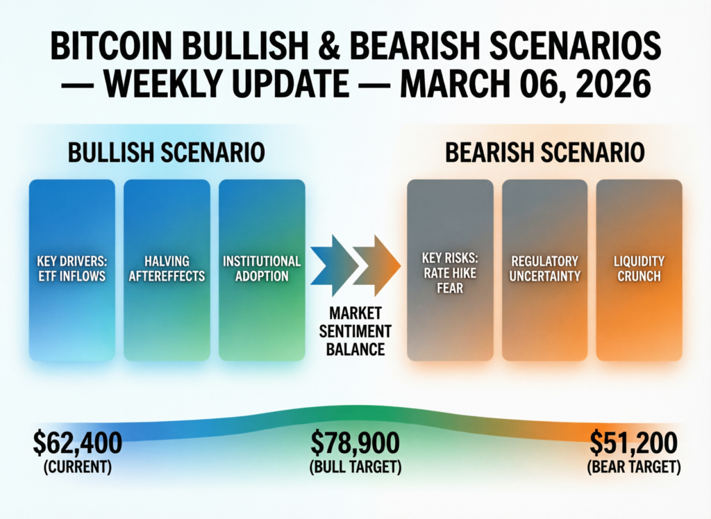 “Bitcoin weekly update illustrating bullish neutral and bearish paths for BTC price”