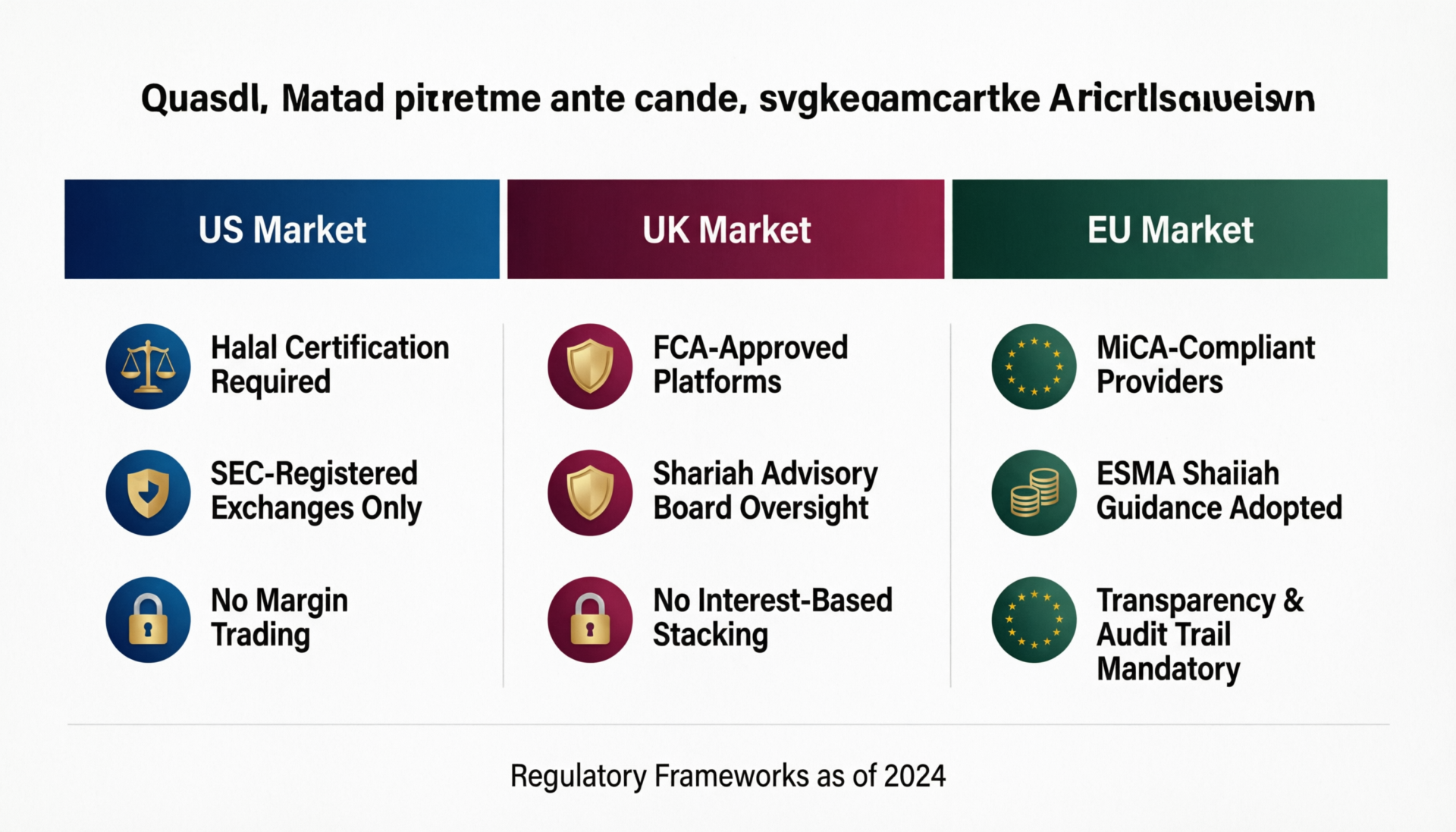 Overview diagram of halal crypto investing rules for Muslims in US, UK, Germany and EU