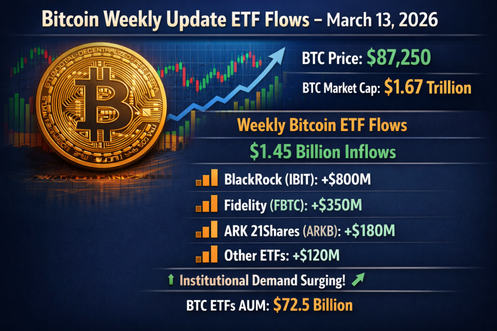 Bitcoin weekly update image representing ETF flows and institutional demand this week