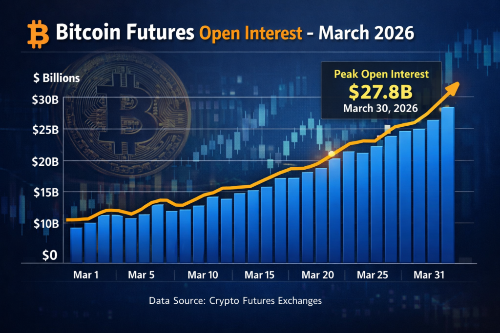 Illustration of rising bitcoin futures open interest during a market pause