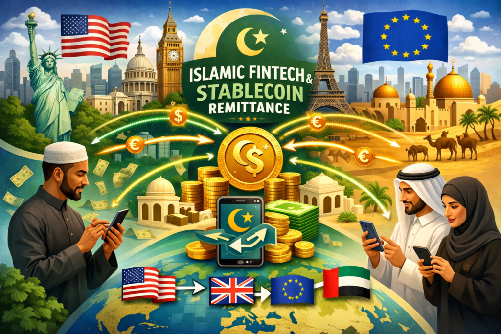 Shariah compliant stablecoins used for Islamic fintech remittances between US, UK, Europe and MENA
