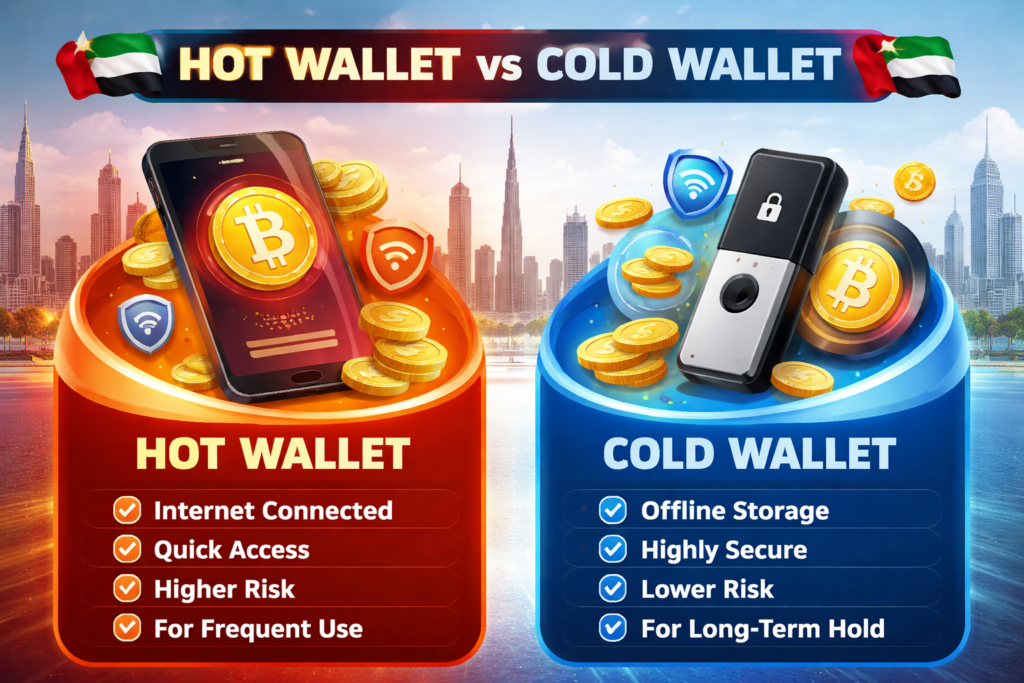 How to Store Crypto Safely in UAE Securely 2 hot wallet vs cold wallet comparison for crypto storage in UAE