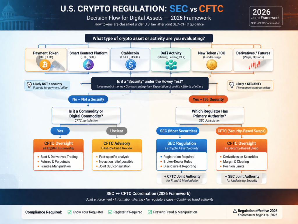 SEC vs CFTC roles in crypto regulation decision flow