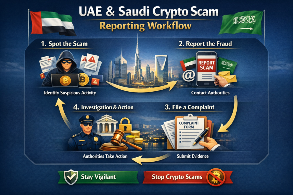 Reporting workflow after crypto scams in Middle East for US, UK, and EU victims